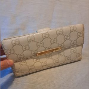 Gucci GG monogram long continental leather wallet ivory/ stone white